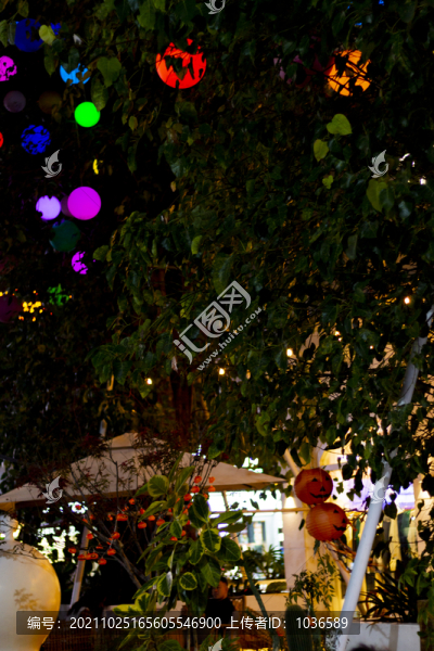 夜晚步行街門(mén)面店發(fā)光氣球