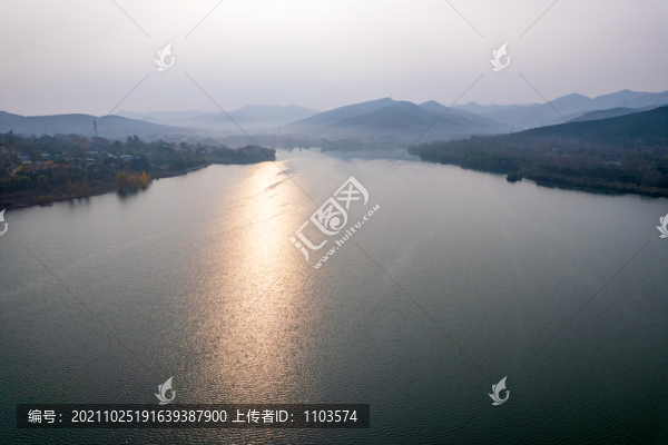 航拍濟(jì)南兩岔河水庫