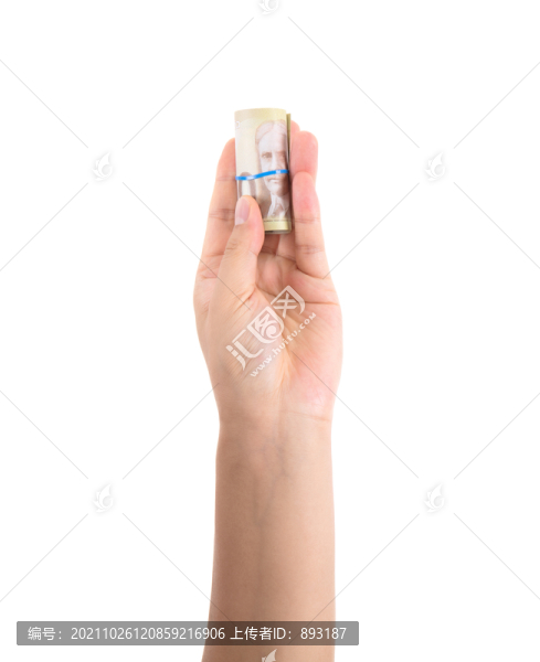 白背景上的一只手拿著加元鈔票