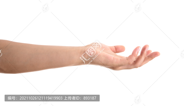 一只休閑放松的手在白背景前