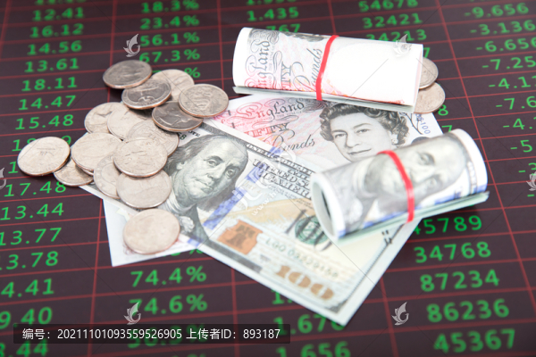 美元鈔票和歐元鈔票及一些硬幣