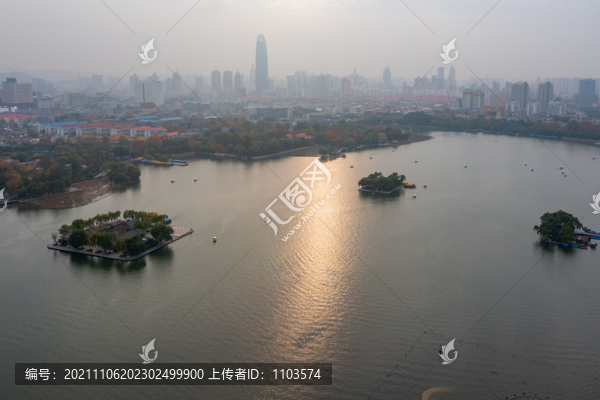 航拍濟南大明湖秋色