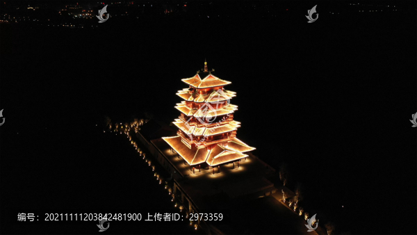 航拍夜晚的神岡山望閣