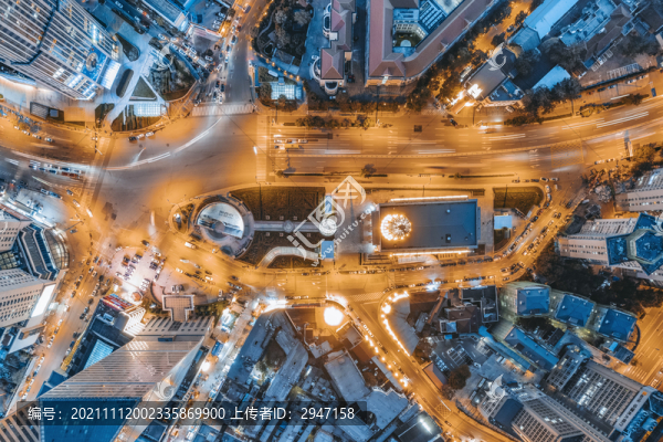 天津城市高樓建筑夜晚航拍