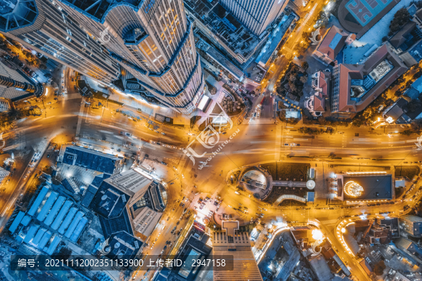 天津城市高樓建筑夜晚航拍