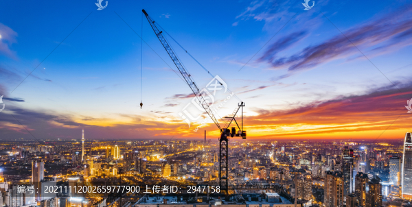 天津城市高樓建筑夜晚航拍