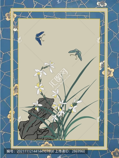 古風手繪蘭花插畫