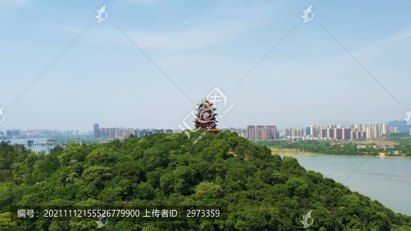 航拍江西吉安神岡山公園濱江望閣