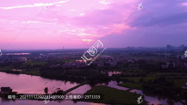 航拍夕陽西下漁舟唱晚