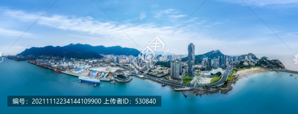 航拍連云港城市海岸線(xiàn)全景大畫(huà)幅