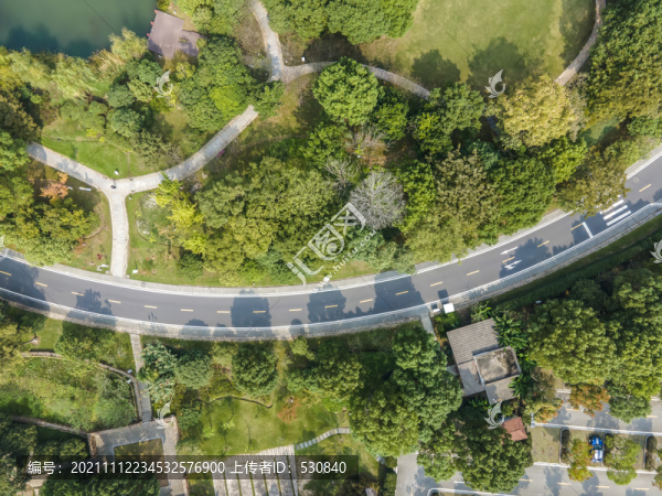 航拍森林彎曲公路