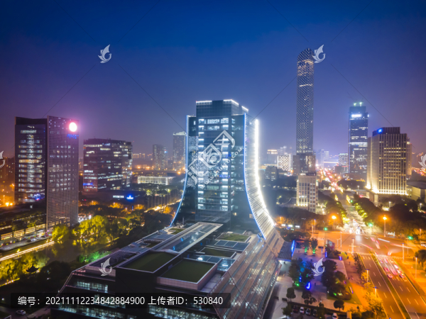 航拍蘇州金融區(qū)夜景