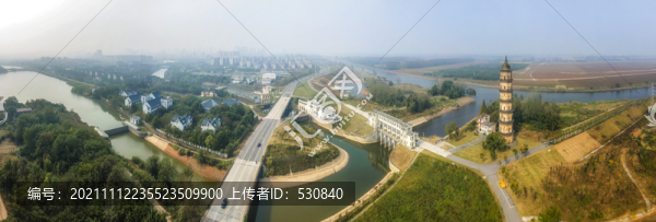 航拍安徽池州妙因塔古建筑全景