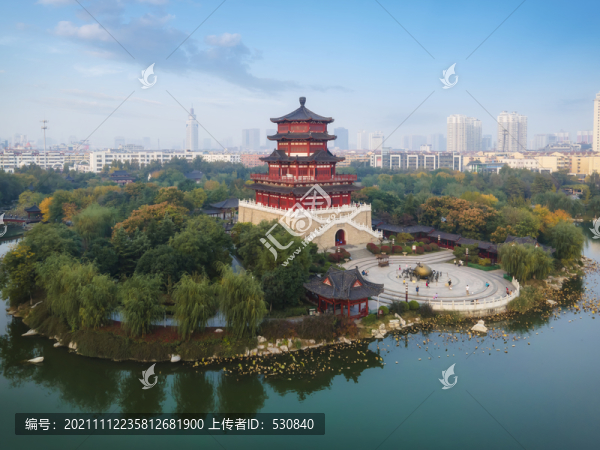 航拍濟(jì)寧中式園林古建筑