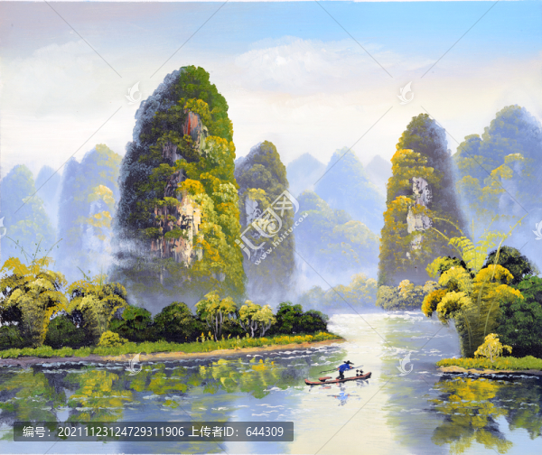 新中式橫版風(fēng)景油畫(huà)無(wú)框畫(huà)裝飾畫(huà)