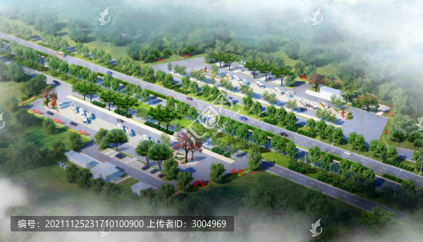 停車場(chǎng)道路綠化加油站公園效果圖