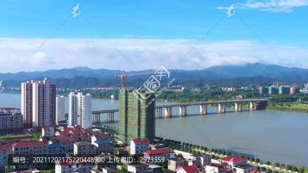 航拍江西省吉安市萬安贛江大橋
