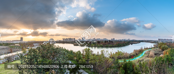 中國(guó)揚(yáng)州運(yùn)河三灣風(fēng)景區(qū)的全景圖