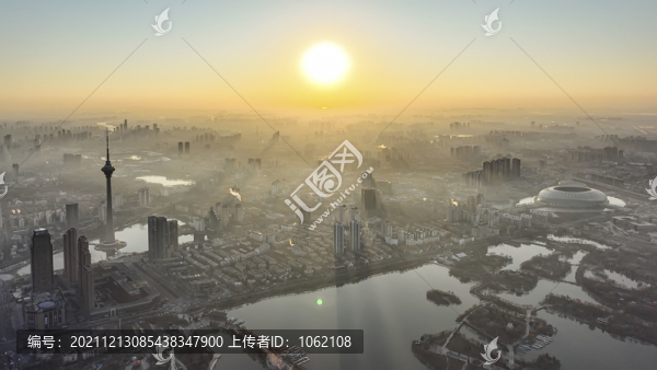 天津日出城市美景航拍