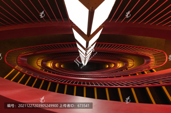 室內(nèi)建筑紅色走廊懸梯