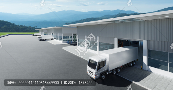 白色貨車開出倉庫照