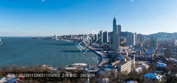 煙臺海濱雪后風景航拍