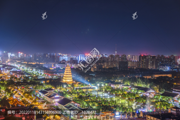 大雁塔夜景鳥瞰圖航拍