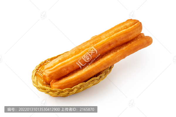 白色背景上擺放的大油條