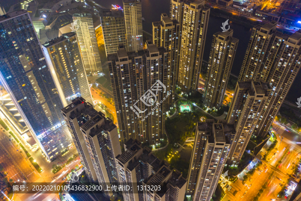 航拍湖南長沙城市夜景風(fēng)光