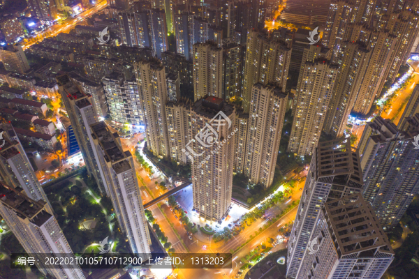 航拍湖南長沙城市夜景風(fēng)光