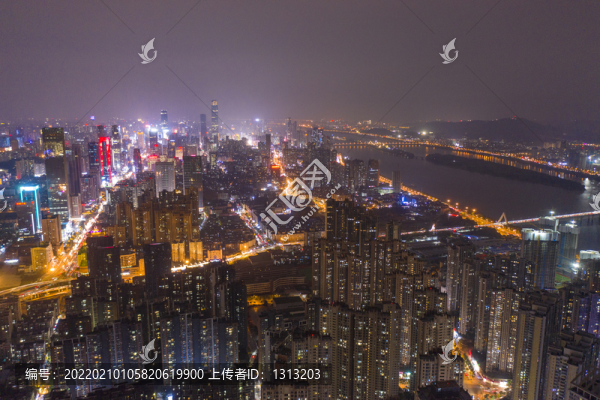 航拍湖南長沙城市夜景風(fēng)光