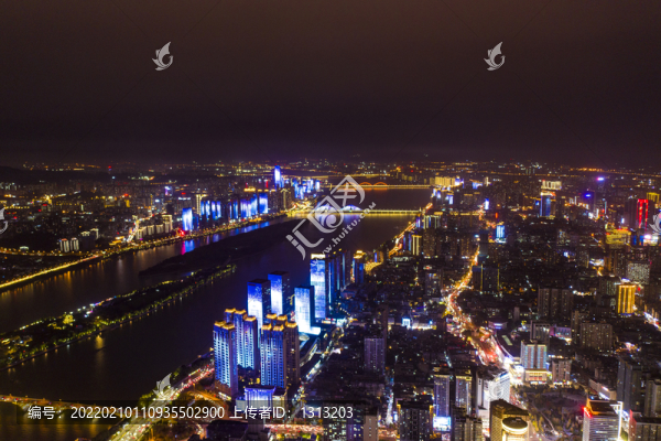 航拍湖南長(zhǎng)沙城市夜景風(fēng)光