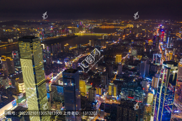 航拍湖南長(zhǎng)沙城市夜景風(fēng)光