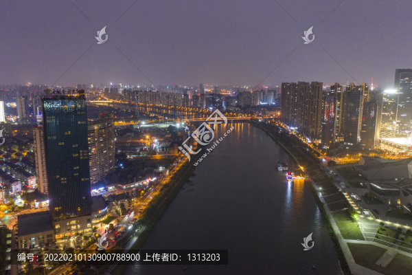 航拍長(zhǎng)沙瀏陽(yáng)河夜景風(fēng)光