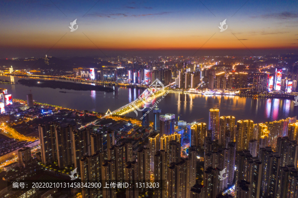 航拍長沙北辰三角洲夜景