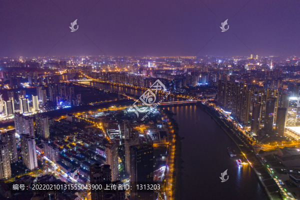 航拍湖南長(zhǎng)沙湘江風(fēng)光帶夜景