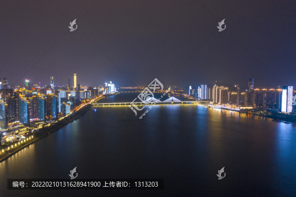 航拍湖南長(zhǎng)沙湘江風(fēng)光帶夜景