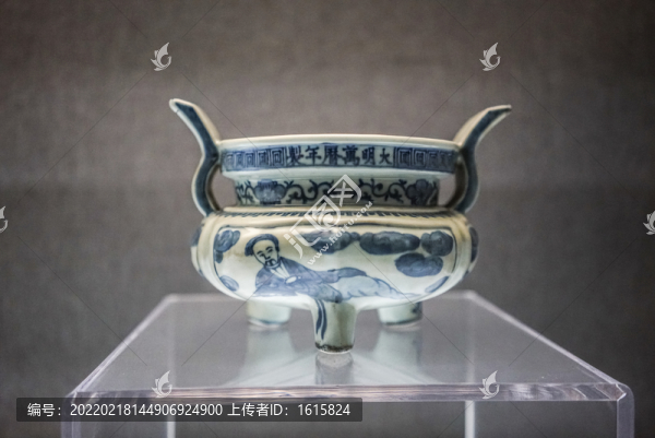 青花瓷人物圖朝耳爐明代瓷器