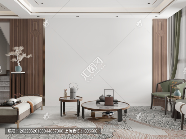 新中式客廳墻布壁畫背景場景圖