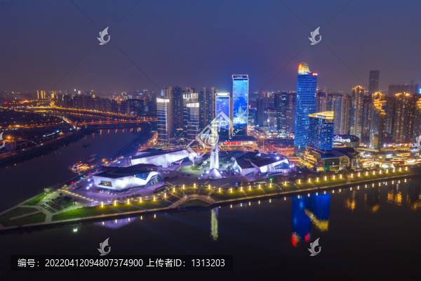 航拍湖南長沙城市夜景風光