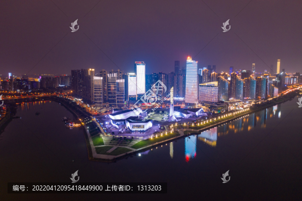 航拍湖南長沙城市夜景風光