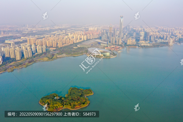 航拍江蘇蘇州金雞湖景區(qū)玲瓏島