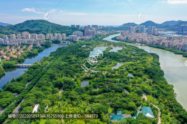 航拍海南三亞白鷺公園