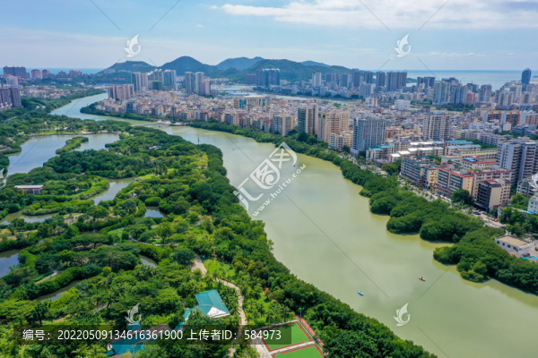航拍海南三亞白鷺公園