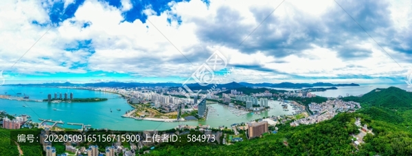 航拍海南三亞河臨春河匯流處