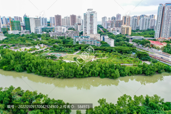 航拍海南三亞金雞嶺橋頭公園