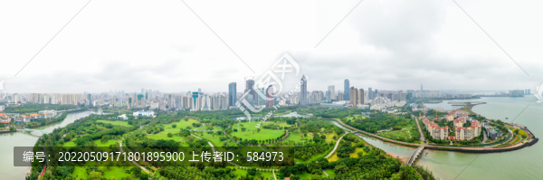 航拍海南?？谌f(wàn)綠園公園景觀