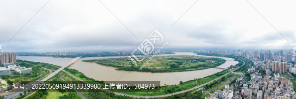 航拍海口南渡江水道府城鎮(zhèn)農(nóng)場