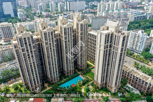航拍海南海口美蘭區(qū)城區(qū)街景