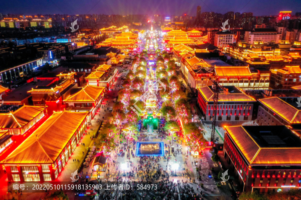 航拍西安大唐不夜城夜景燈光秀
